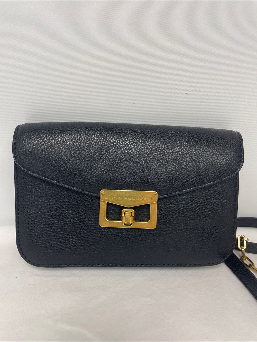 Black Leather Crossbody Bag with Gold Turn-Lock